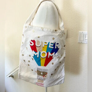 Cost Plus World Market Super Mom Tote Bag multiple pockets white canvas